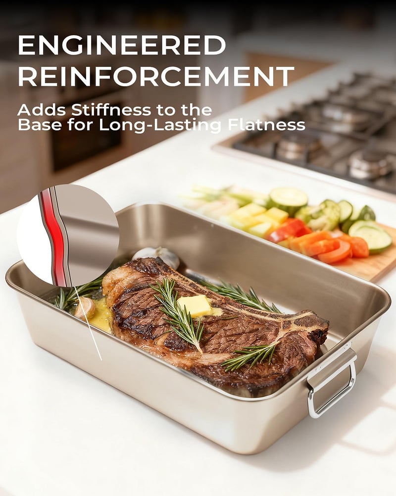 Armorbear Turkey Roasting Pan with Rack Non stick Carbon Steel Roaster 16x11 Inch, Dishwasher Safe, Deep Baking Broiler Pan for Oven Chicken, Bacon, Golden - Image 4